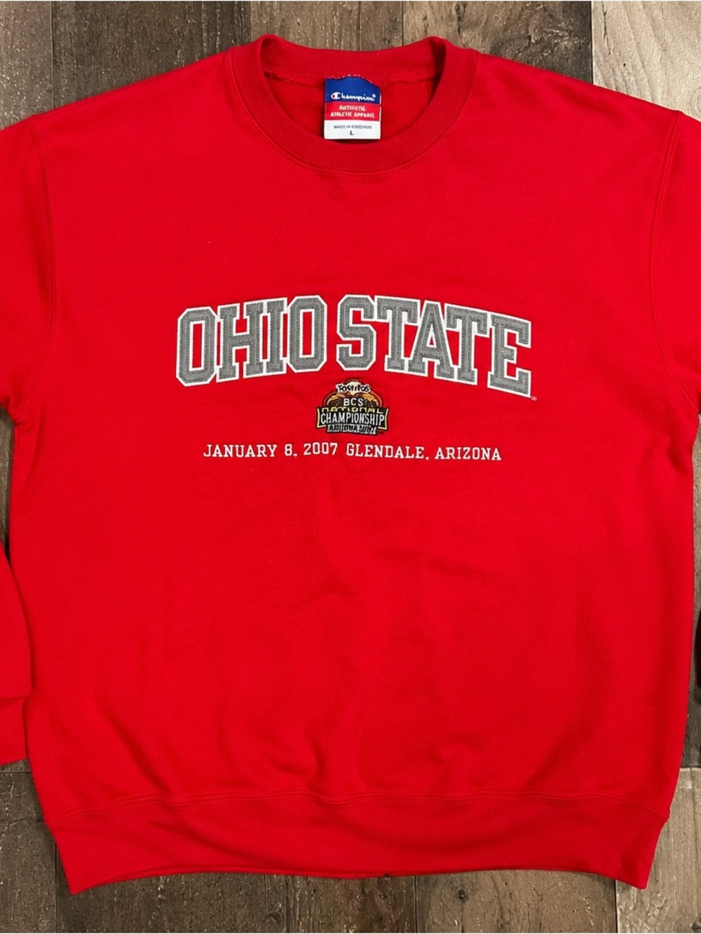 Champion Red Ohio State Crewneck Sweatshirt with Embroidered Logo